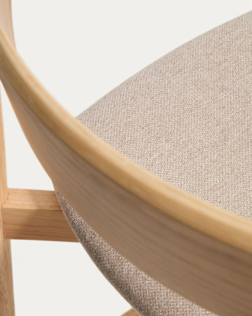 Hocker Evera mit Rückenlehne aus Eichenfurnier mit naturfarbenem Finish und beiger Chenille, 65 cm von Kave Home – Bild 10