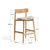 Hocker Evera mit Rückenlehne aus Eichenfurnier mit naturfarbenem Finish und beiger Chenille, 65 cm von Kave Home – Bild 2