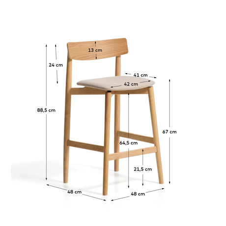 Hocker Evera mit Rückenlehne aus Eichenfurnier mit naturfarbenem Finish und beiger Chenille, 65 cm von Kave Home – Bild 2