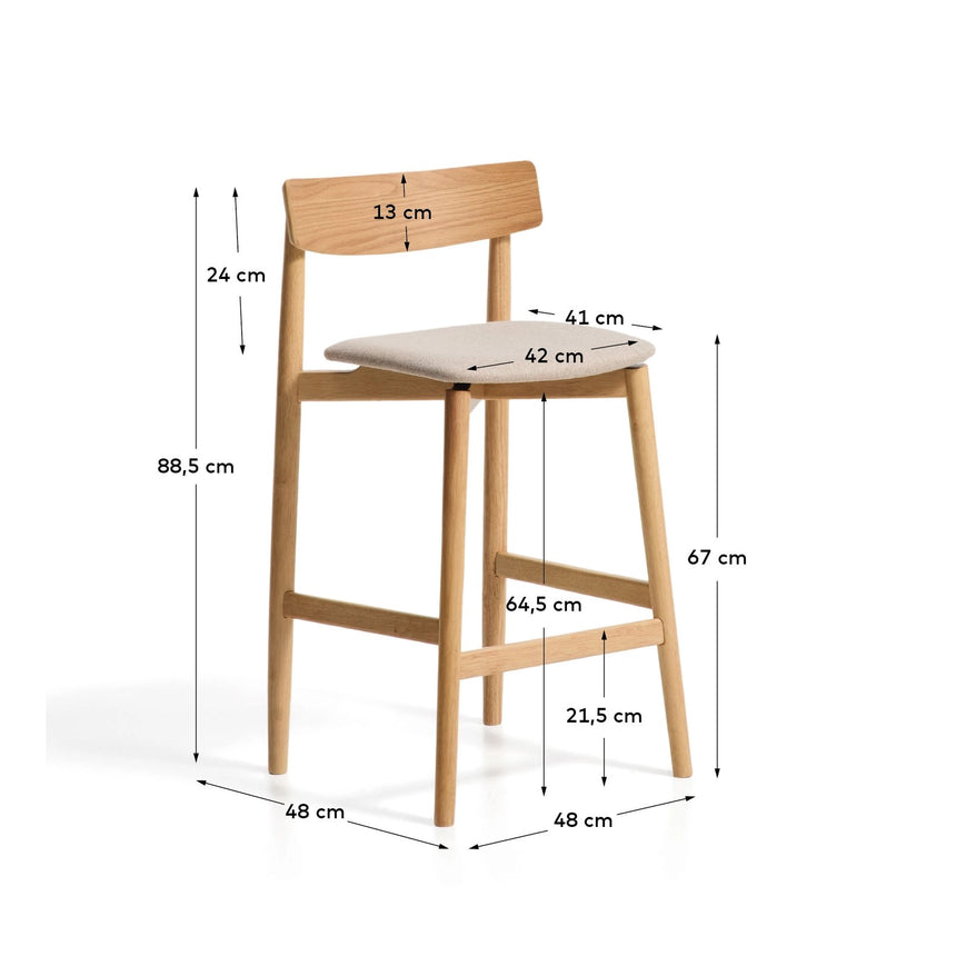 Hocker Evera mit Rückenlehne aus Eichenfurnier mit naturfarbenem Finish und beiger Chenille, 65 cm von Kave Home – Bild 2
