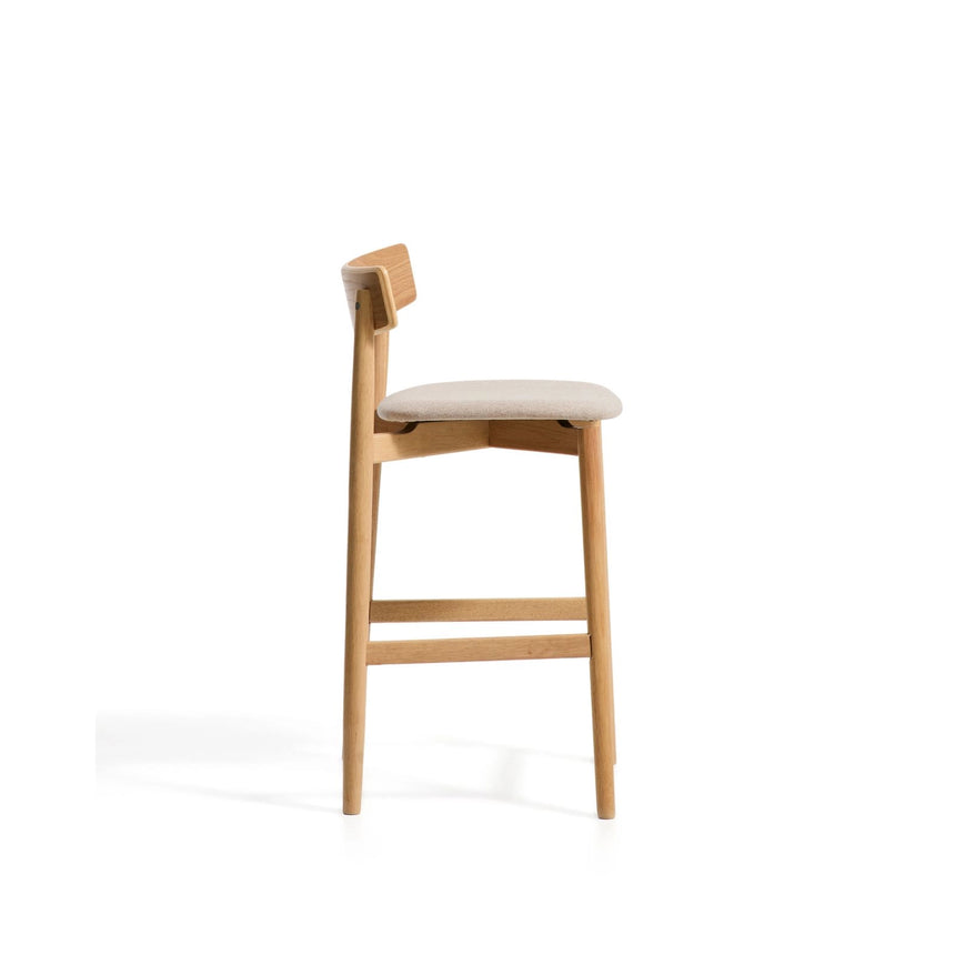Hocker Evera mit Rückenlehne aus Eichenfurnier mit naturfarbenem Finish und beiger Chenille, 65 cm von Kave Home – Bild 3
