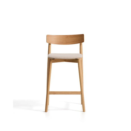 Hocker Evera mit Rückenlehne aus Eichenfurnier mit naturfarbenem Finish und beiger Chenille, 65 cm von Kave Home – Bild 5