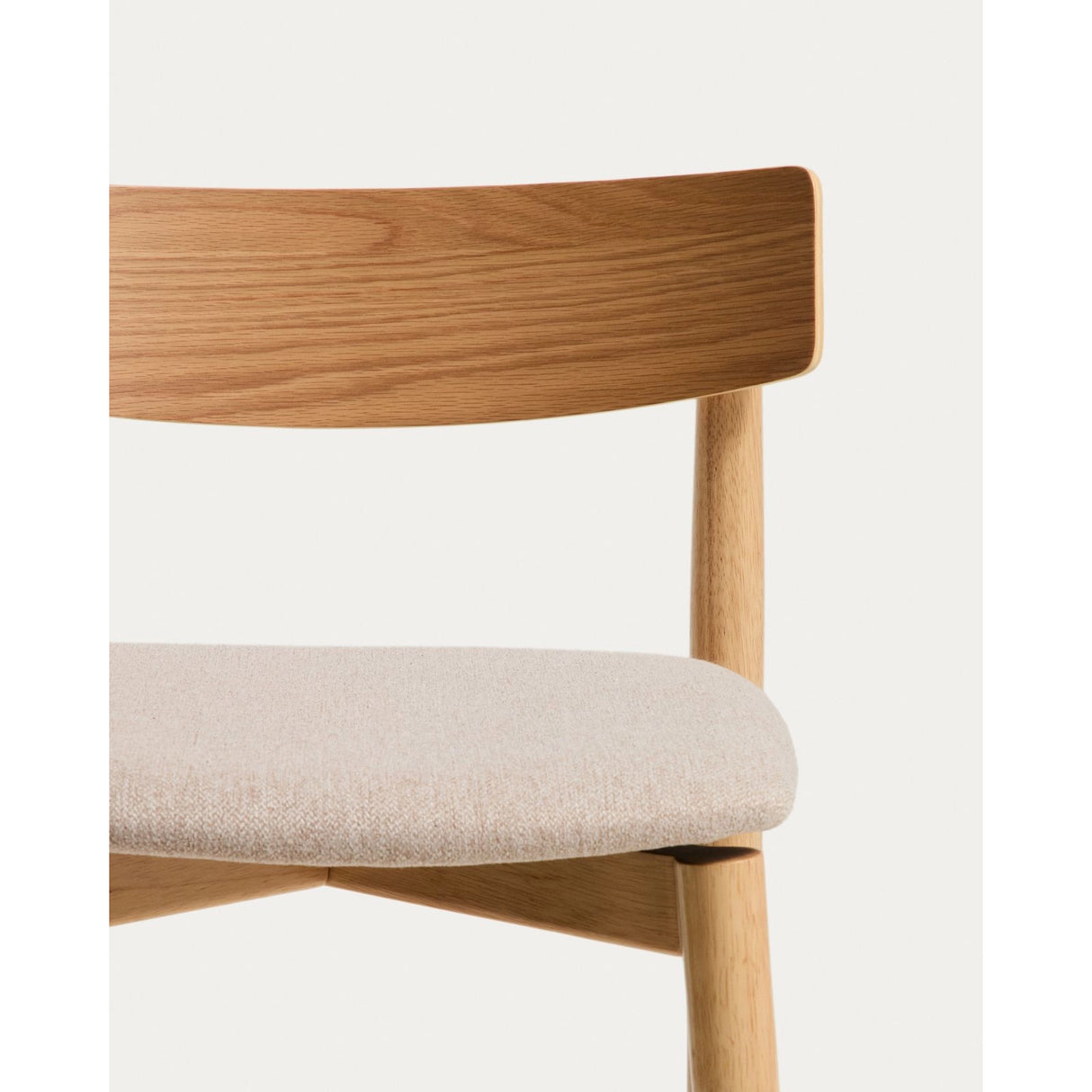 Hocker Evera mit Rückenlehne aus Eichenfurnier mit naturfarbenem Finish und beiger Chenille, 65 cm von Kave Home – Bild 7