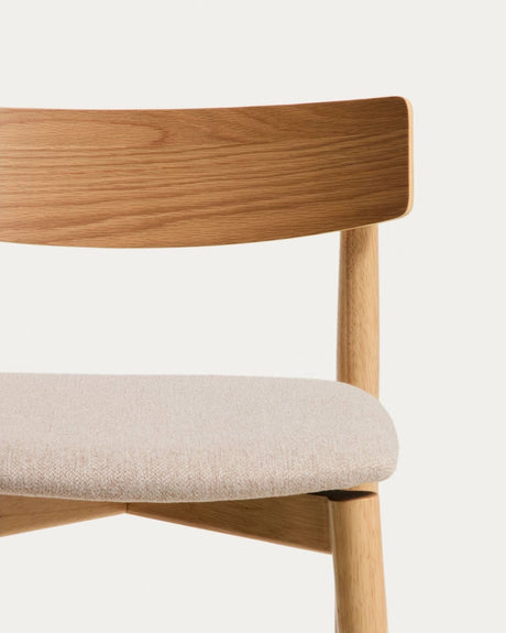 Hocker Evera mit Rückenlehne aus Eichenfurnier mit naturfarbenem Finish und beiger Chenille, 65 cm von Kave Home – Bild 7