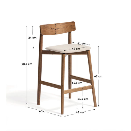 Hocker Evera mit Rückenlehne aus Eichenfurnier mit verschiedenen Finishes und Chenille, 65 cm von Kave Home – Bild 2