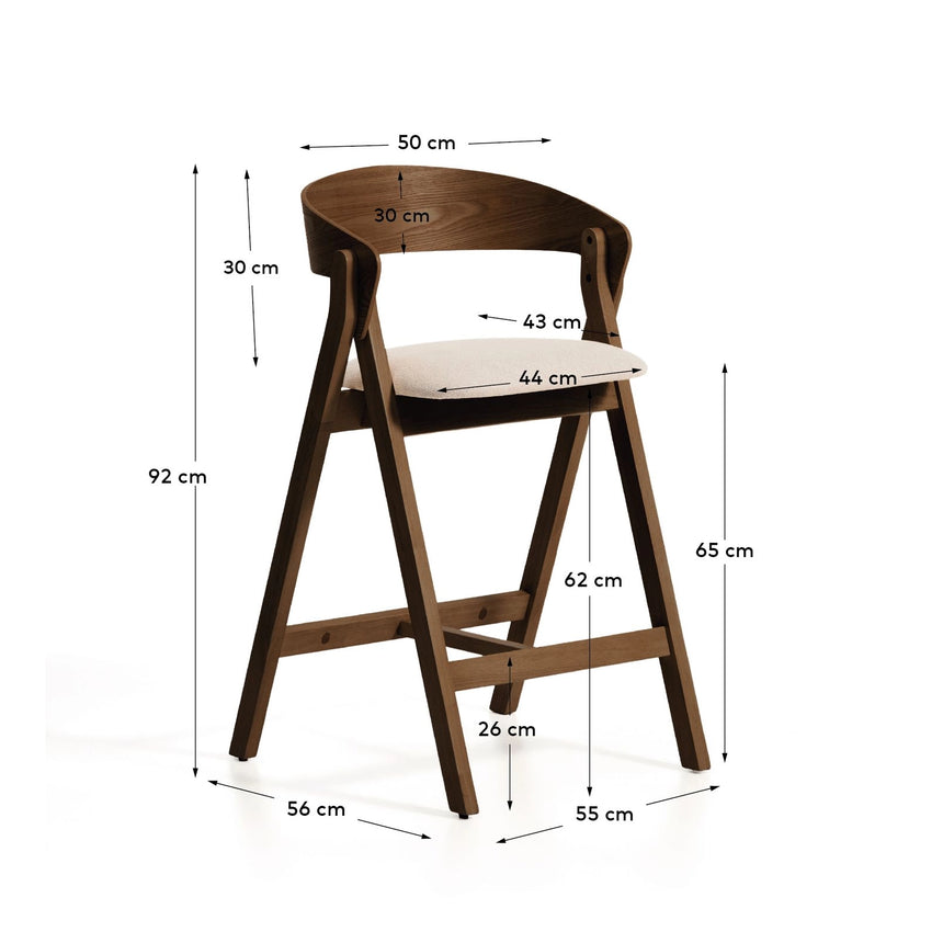 Hocker Godia aus Eichenfurnier mit Nussbaumfinish oder naturfarben und beiger Chenille von Kave Home – Bild 2