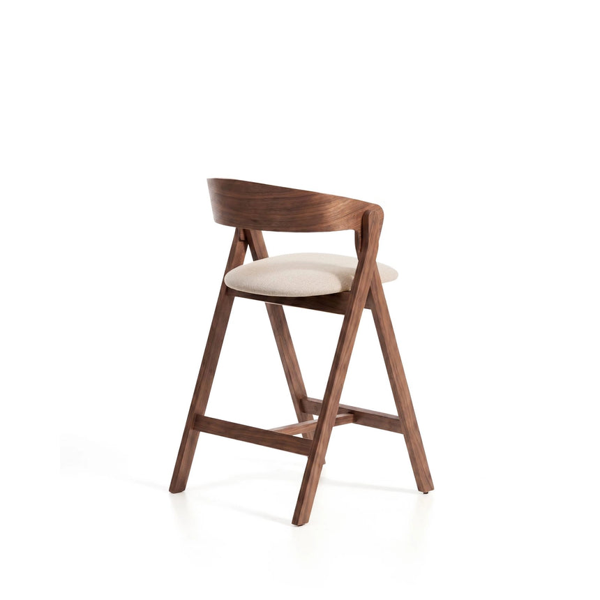 Hocker Godia aus Eichenfurnier mit Nussbaumfinish oder naturfarben und beiger Chenille von Kave Home – Bild 4