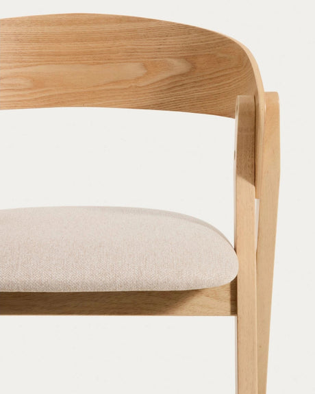 Hocker Godia aus Eichenfurnier mit naturfarbenem Finish und beiger Chenille von Kave Home – Bild 7