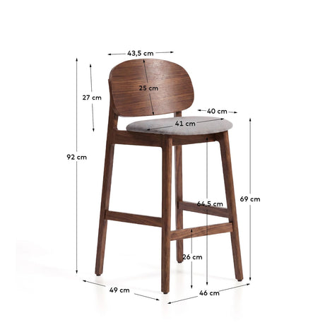 Hocker Ludara aus Eichenfurnier mit Nussbaumfinish oder Naturfinish und Chenille, 65 cm von Kave Home – Bild 3