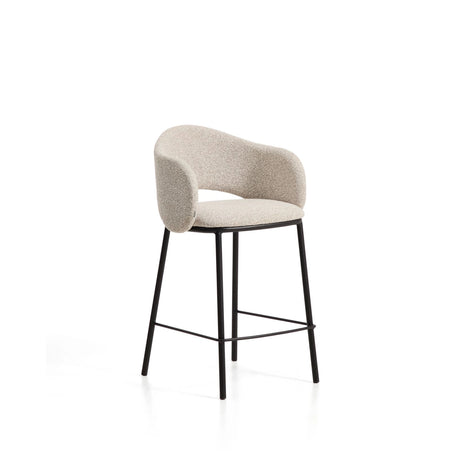 Hocker Maina aus dicker beigefarbener Chenille und Stahlbeinen mit schwarzer Beschichtung FSC Mix Credit 65 cm von Kave Home – Bild 1