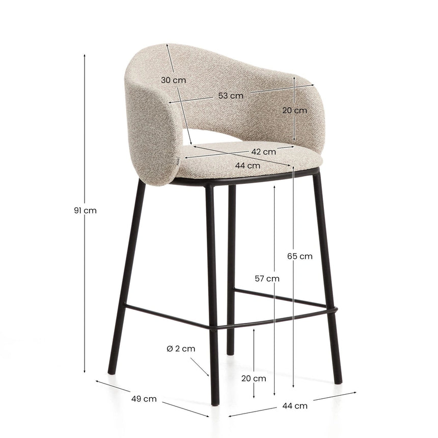 Hocker Maina aus dicker beigefarbener Chenille und Stahlbeinen mit schwarzer Beschichtung FSC Mix Credit 65 cm von Kave Home – Bild 2