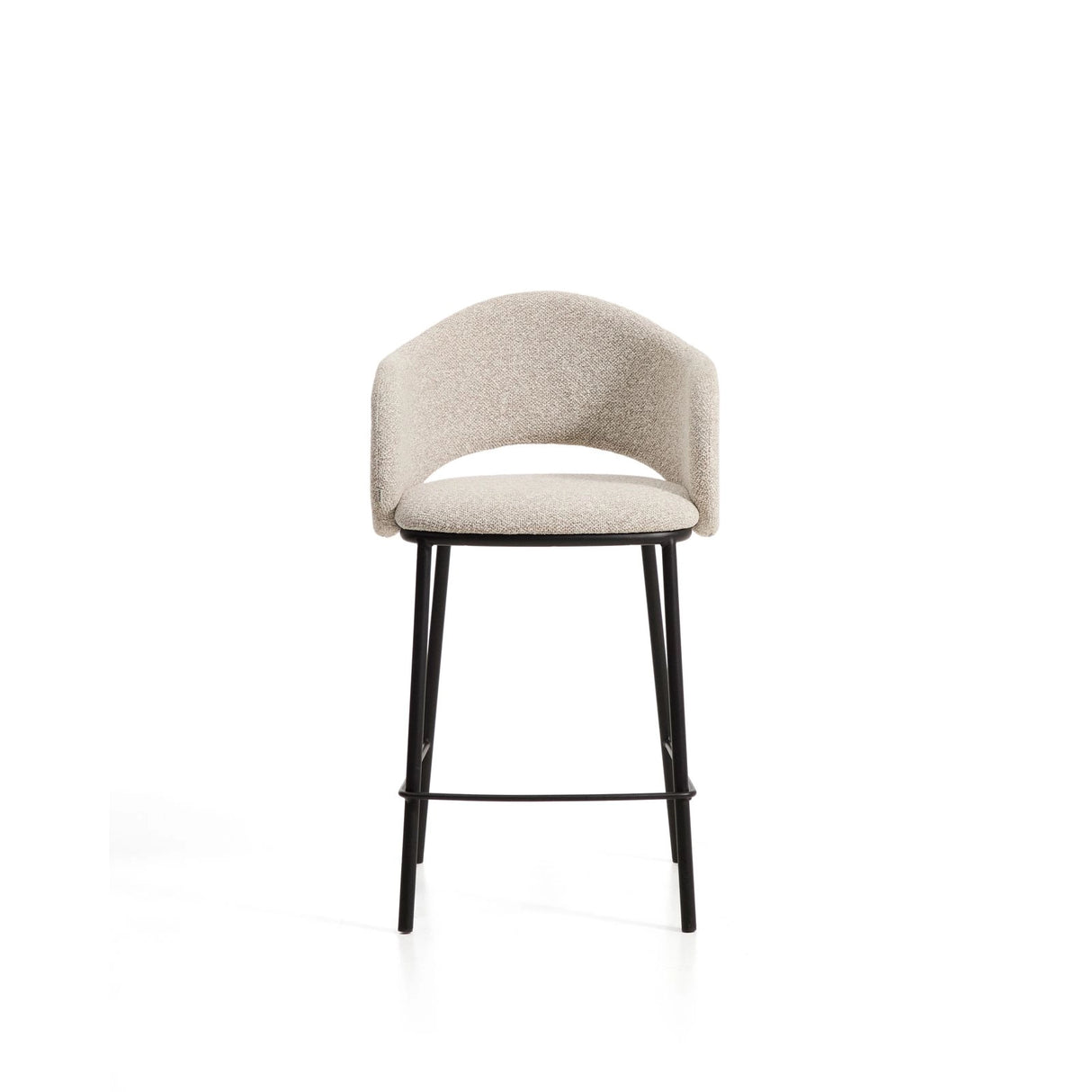 Hocker Maina aus dicker beigefarbener Chenille und Stahlbeinen mit schwarzer Beschichtung FSC Mix Credit 65 cm von Kave Home – Bild 5