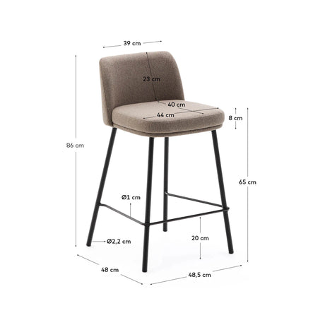 Hocker Minami aus braunem Chenille mit Stahlbeinen in Schwarz Höhe 65 cm von Kave Home – Produktbild 5
