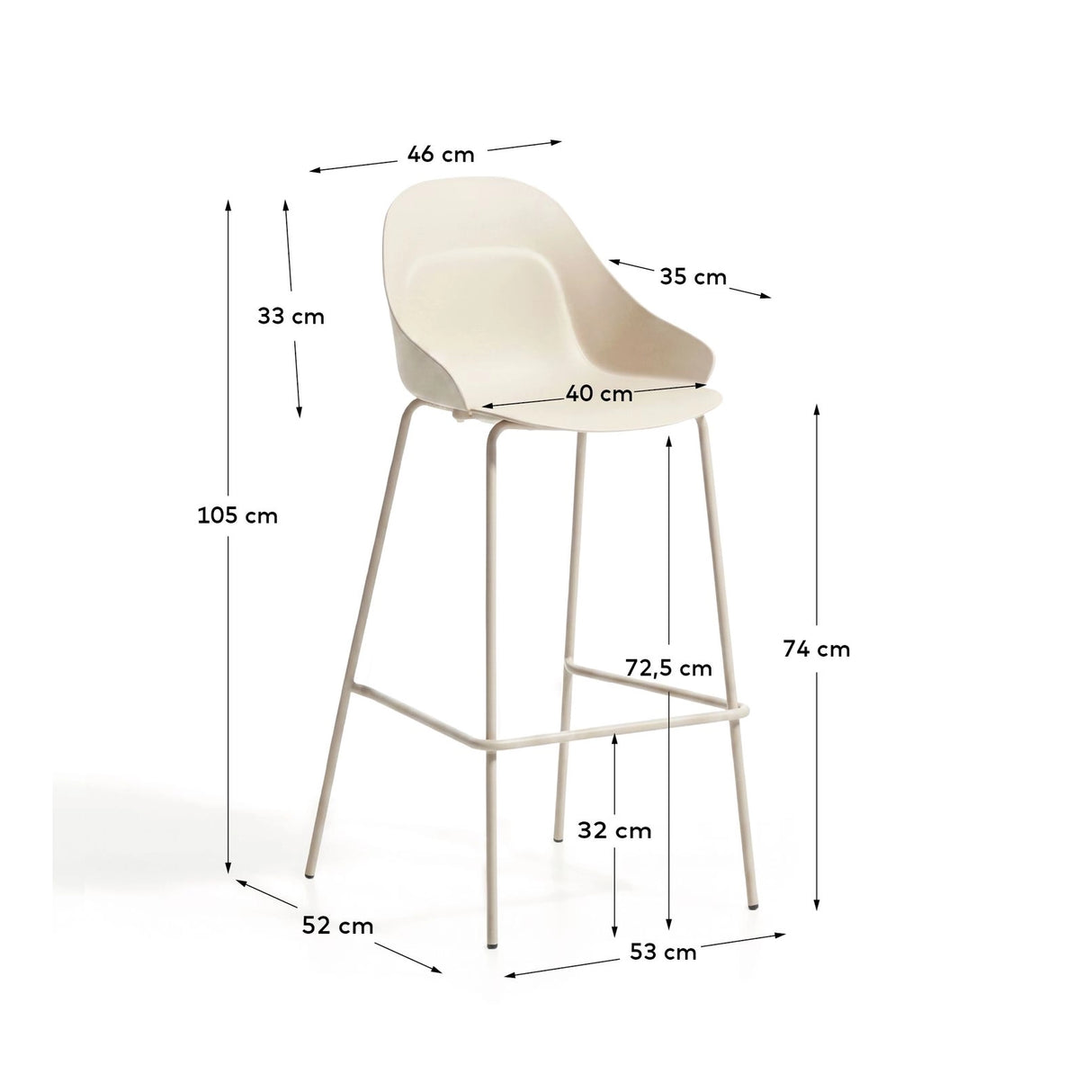 Hocker Sanile mit Stahlbeinen, 74 cm von Kave Home – Bild 3