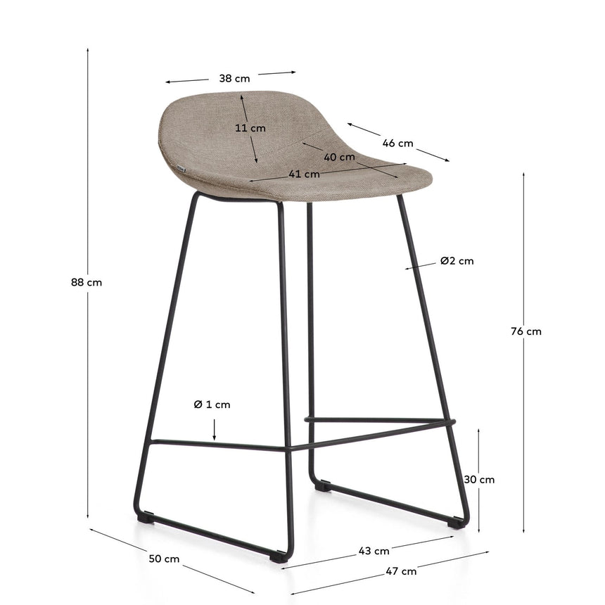 Hocker Zahara mit Chenille und Stahlbeinen mit schwarzem Finish, 76 cm, FSC 100 % von Kave Home – Bild 2