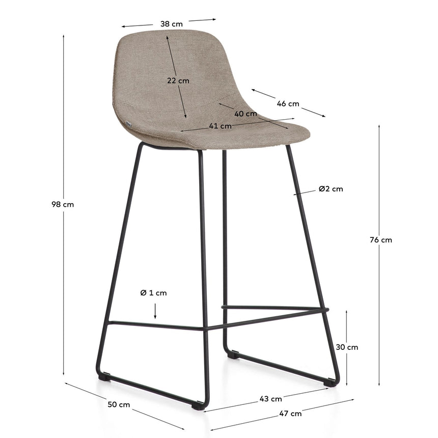 Hocker Zahara mit Chenille und Stahlbeinen mit schwarzem Finish, 76 cm, FSC 100 % von Kave Home – Bild 2