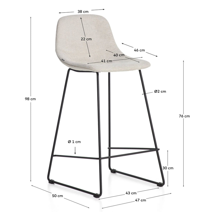 Hocker Zahara mit beiger Chenille und Stahlbeinen mit schwarzem Finish, 76 cm, FSC 100 % von Kave Home – Bild 2