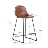 Hocker Zahara mit braunem Polyurethan und Stahlbeinen mit schwarzem Finish, 65 cm, FSC 100 % von Kave Home – Bild 2
