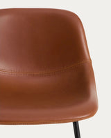 Hocker Zahara mit braunem Polyurethan und Stahlbeinen mit schwarzem Finish, 76 cm, FSC 100 % von Kave Home – Bild 7