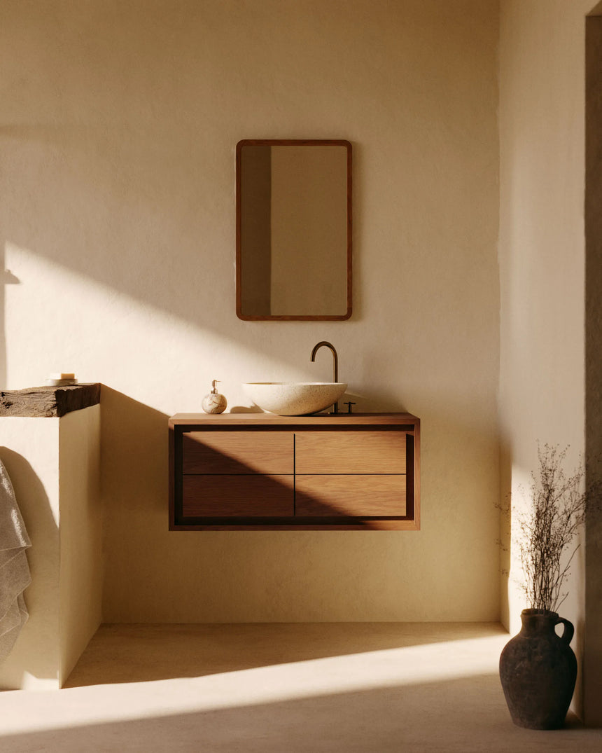 Kenta Badezimmermöbel aus massivem Teakholz mit Nussholz Finish 90 x 45 cm von Kave Home – Produktbild 4