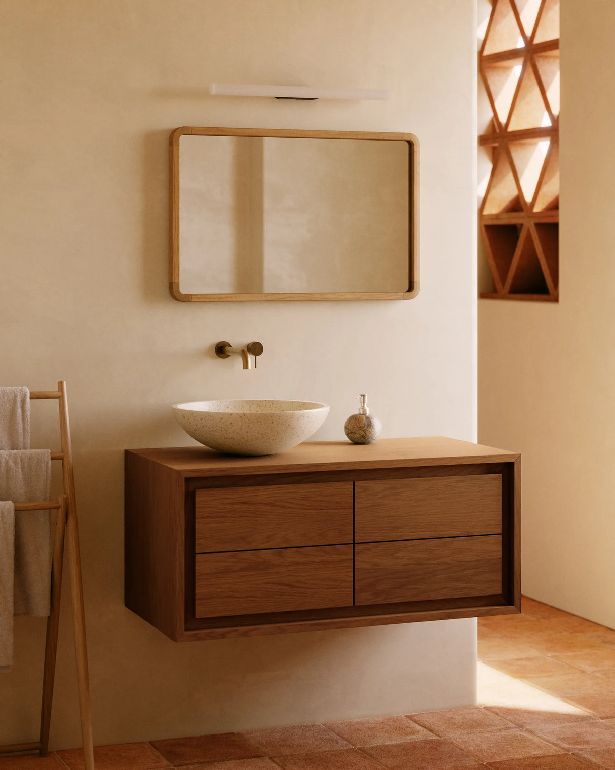 Kenta Badezimmermöbel aus massivem Teakholz mit natürlichem Finish 90 x 45 cm von Kave Home – Produktbild 11
