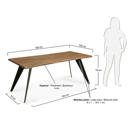 Koda Tisch Eichenfurnier mit Antikfinish und Stahlbeinen mit schwarzem Finish 180 x 100 cm von Kave Home – Produktbild 2