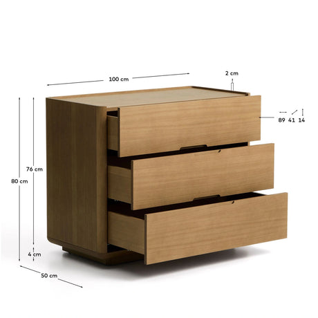 Kommode Arelida aus Furnier und massivem Eichenholz mit hellbraunem Finish 100 x 80 cm FSC Mix Credit von Kave Home – Bild 3