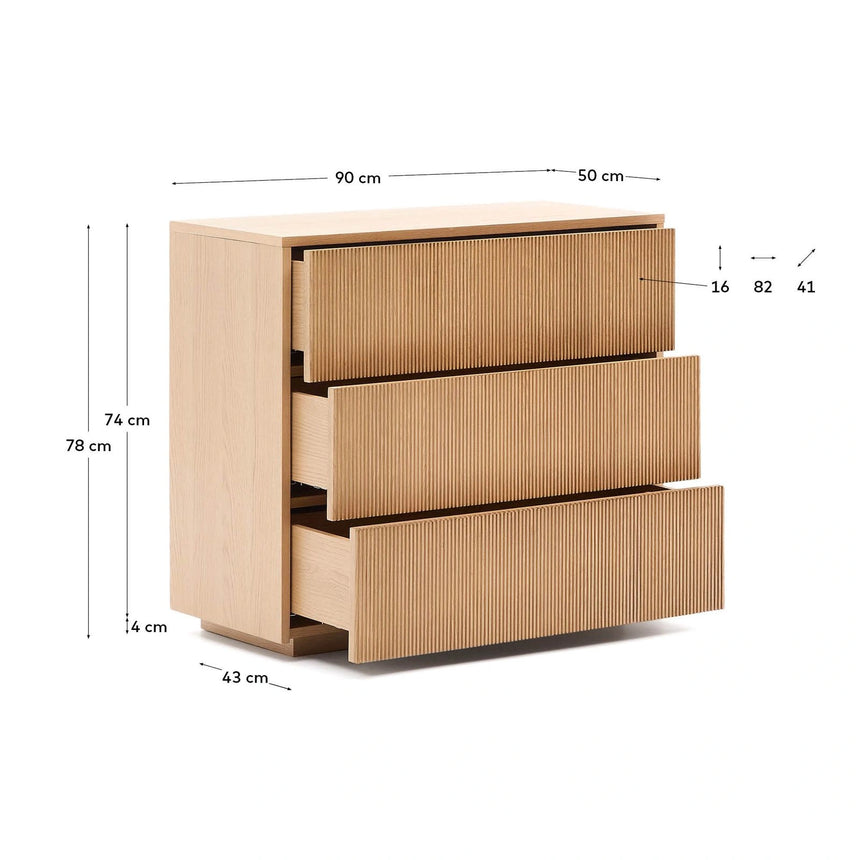 Kommode Helvine 3 Schubladen aus Eichenfurnier 90 x 78 cm FSC 100% von Kave Home – Bild 5