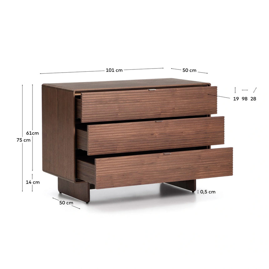 Kommode Norlen in Nussbaumfurnier mit 3 Schubladen, FSC Mix Credit 107 x 75 cm von Kave Home – Produktbild 2