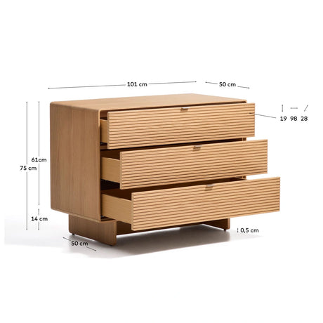 Kommode Norlen mit 3 Schubladen in Eichenfurnier mit naturfarbenem Finish FSC Mix Credit 101 x 75 cm von Kave Home – Bild 3