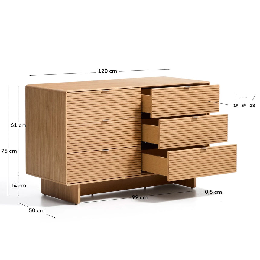 Kommode Norlen mit 6 Schubladen in Eichenfurnier mit naturfarbenem Finish FSC Mix Credit 120 x 75 cm von Kave Home – Bild 3