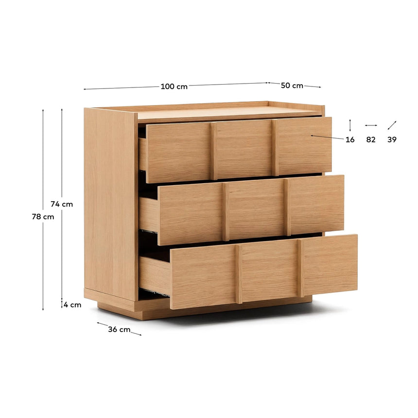 Kommode Onix 3 mit Schubladen aus Eichenfurnier Naturton-Finish 100 x 78 cm FSC Mix Credit von Kave Home – Bild 2