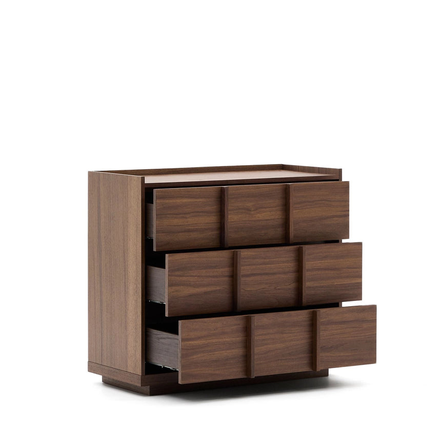 Kommode Onix 3 mit Schubladen aus Walnussfurnier dunkles Finish 100 x 78 cm FSC Mix Credit von Kave Home – Bild 6