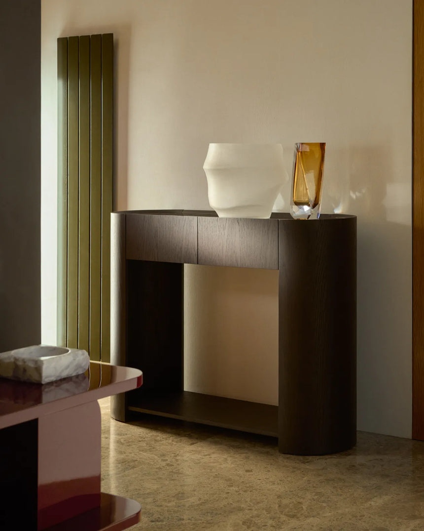 Konsolentisch Nemore mit 2 Schubladen aus Eichenfurnier und Keramikplatte mit Emperador-Marmor-Effekt, FSC Mix Credit 120 x 90 cm von Kave Home – Bild 2