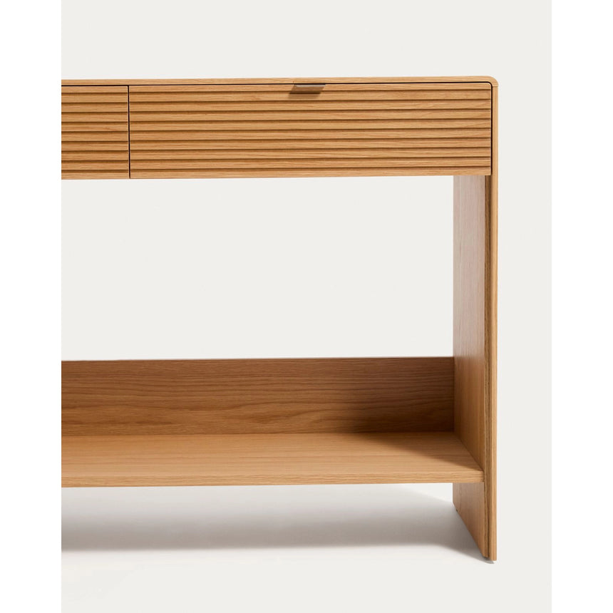 Konsolentisch Norlen mit 2 Schubladen und Regalboden in Eichenfurnier mit naturfarbenem Finish FSC Mix Credit 120 x 81 cm von Kave Home – Bild 7