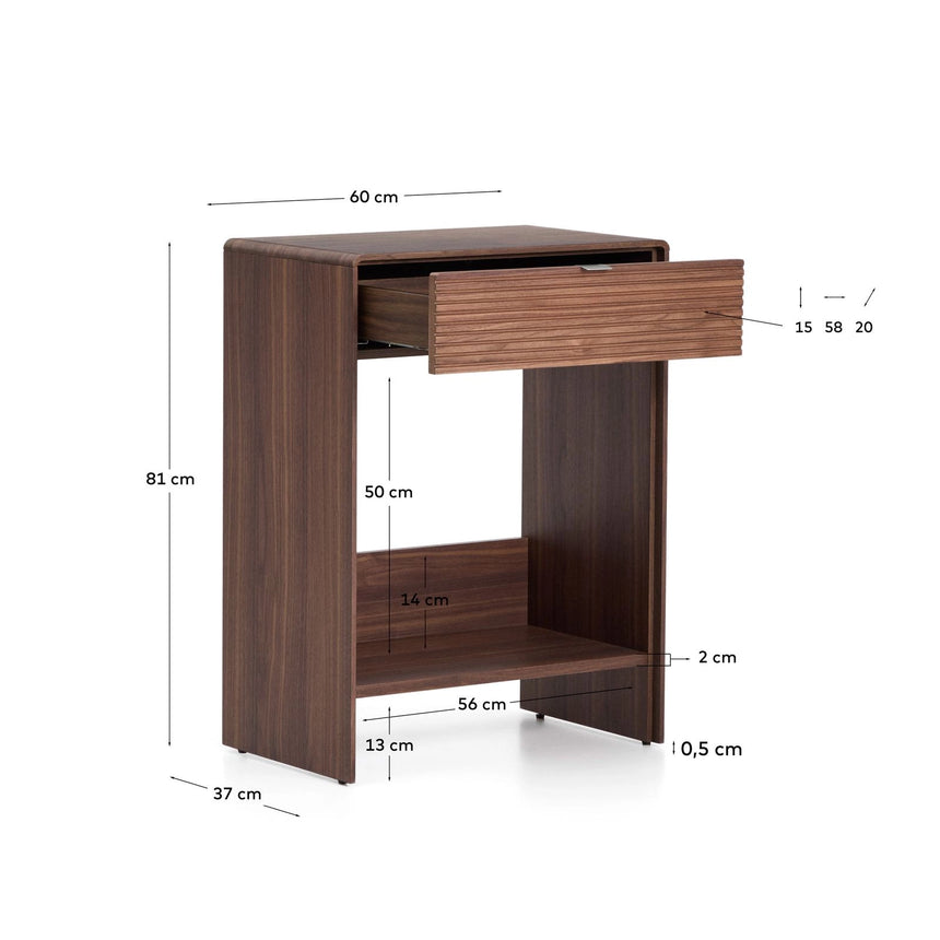 Konsolentisch Norlen mit Schublade und Regalboden in Nussbaumfurnier, FSC Mix Credit, 60 x 81 cm von Kave Home – Produktbild 2