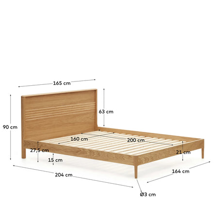 Lenon Bett aus Eichenholz und Eichenfurnier für Matratze von 160 x 200 cm FSC MIX Credit von Kave Home – Produktbild 5