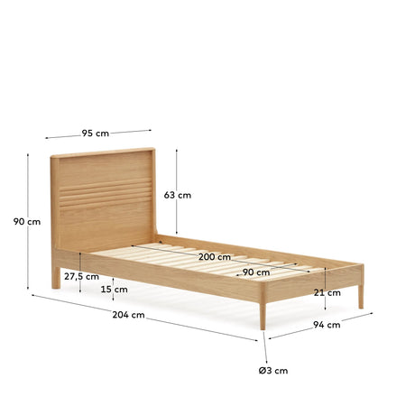 Lenon Bett aus Eichenholz und Eichenfurnier für Matratze von 90 x 200 cm FSC MIX Credit von Kave Home – Produktbild 9