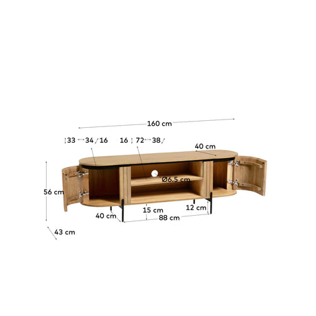 Licia TV-Schrank 2 Türen aus massivem Mangoholz Metall mit schwarzem Finish 160 x 56 cm von Kave Home – Produktbild 8