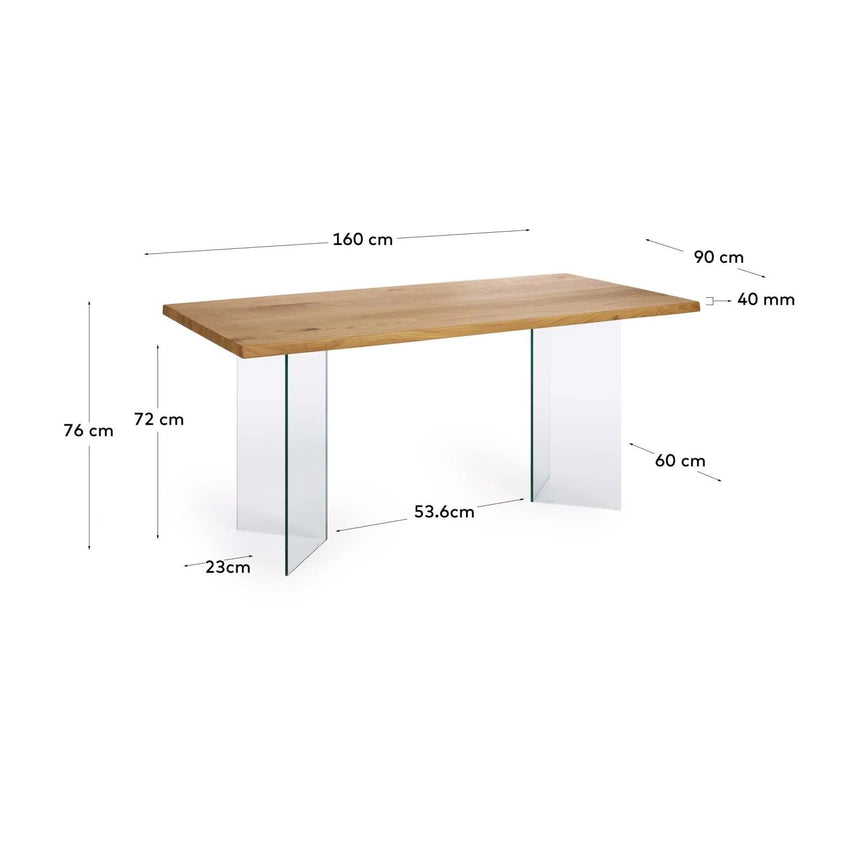 Lotty Tisch aus Eichenfurnier mit natürlichem Finish und Glasbeinen 160 x 90 cm von Kave Home – Bild 4