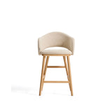 Maina Hocker aus beigem dickem Chenille mit Beinen aus massivem Eschenholz in Naturton, FSC Mix Credit 65 cm von Kave Home – Bild 5