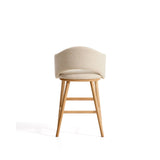 Maina Hocker aus beigem dickem Chenille mit Beinen aus massivem Eschenholz in Naturton, FSC Mix Credit 65 cm von Kave Home – Bild 6