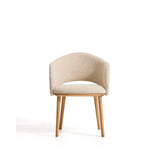 Maina Stuhl aus beigem dickem Chenille mit Beinen aus massivem Eschenholz in Naturton, FSC Mix Credit von Kave Home – Bild 5