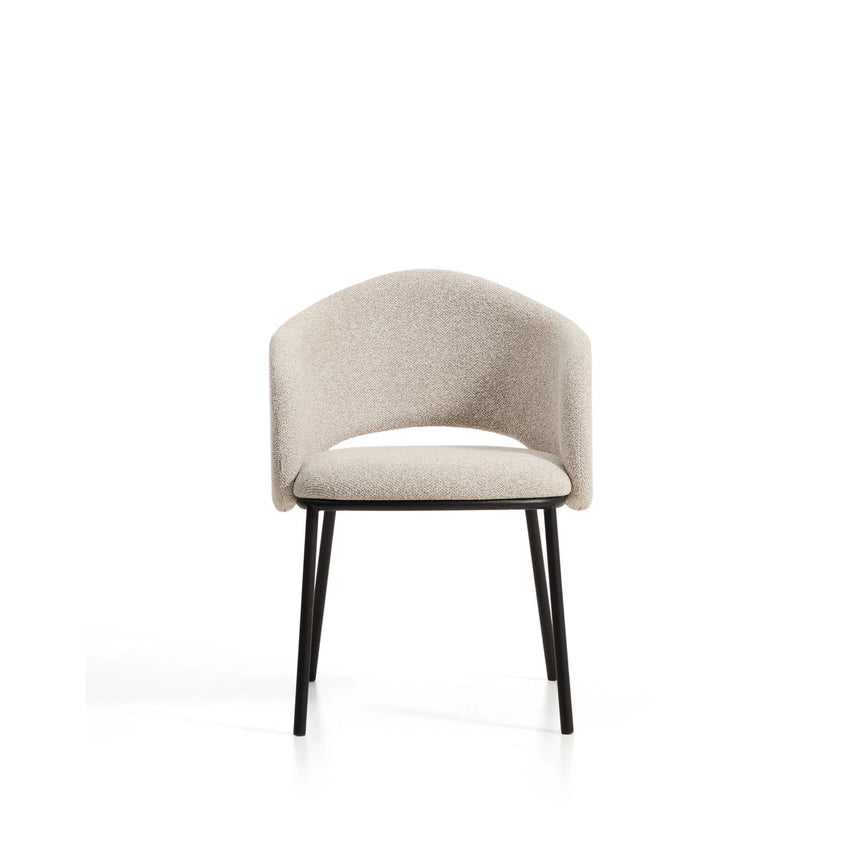 Maina Stuhl aus dicker beigefarbener Chenille mit schwarzen Stahlbeinen mit schwarzer Beschichtung FSC Mix Credit von Kave Home – Bild 5