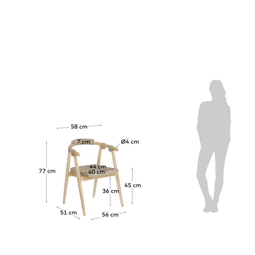 Majela stapelbarer Stuhl aus massivem Eukalyptusholz mit Finish Eichen-Optik und beigem Seil FSC 100% von Kave Home – Produktbild 4