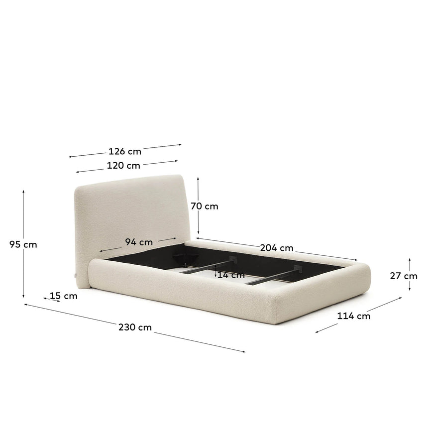 Martina Bett mit abnehmbarem Bezug aus Bouclé in Ecru für Matratze von 90 x 200 cm FSC Mix Credit von Kave Home – Produktbild 3
