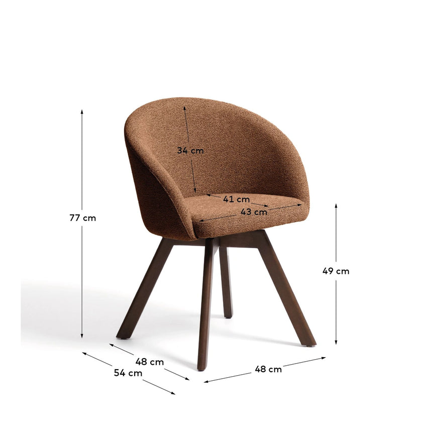 Marvin Drehstuhl mit terrakottafarbener Chenille Beine aus massiver Buche mit Nussholzfinish FSC 100% von Kave Home – Bild 4