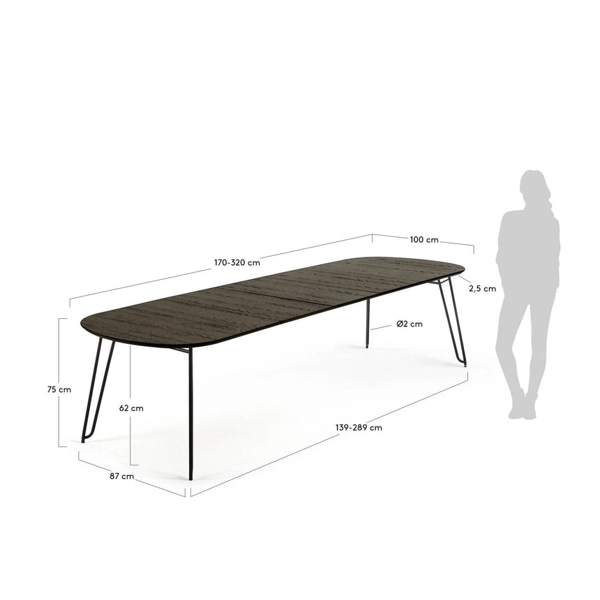 Milian ausziehbarer Tisch aus Eschenfurnier mit schwarzen Stahlbeine 170 (320) x 100 cm von Kave Home – Bild 5