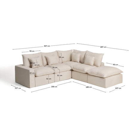 Modulares 4-Sitzer-Ecksofa Anarela, Rechte Seite, mit abnehmbarem Bezug aus Leinen und Viskose, 307 x 287 cm, FSC Mix Credit von Kave Home – Bild 3