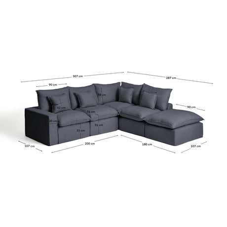 Modulares 4-Sitzer-Ecksofa Anarela, Rechte Seite, mit abnehmbarem Bezug aus Leinen und Viskose in Dunkelgrau, 307 x 287 cm, FSC Mix Credit von Kave Home – Bild 2